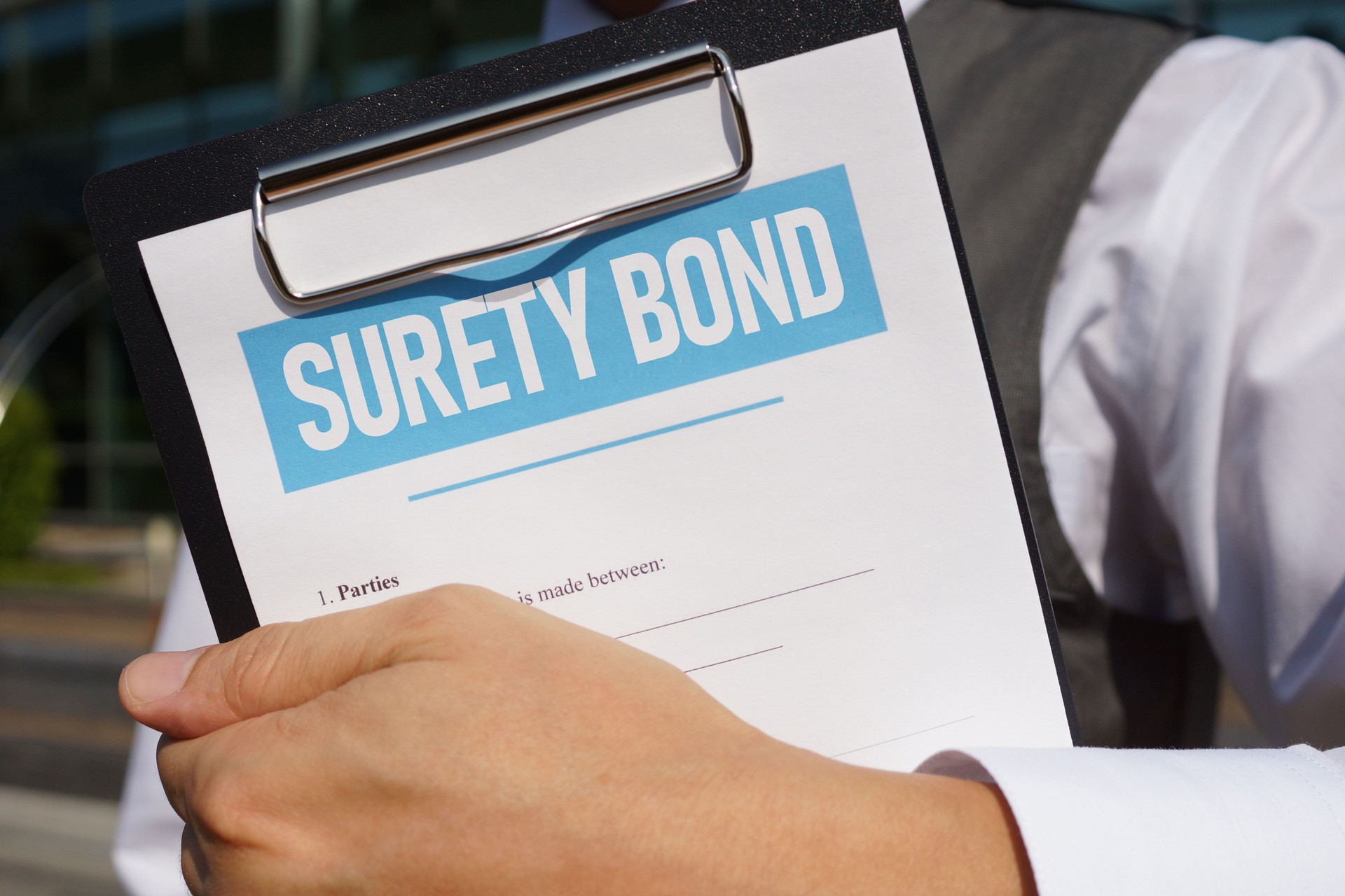 Surety bond is shown using the text on the blank